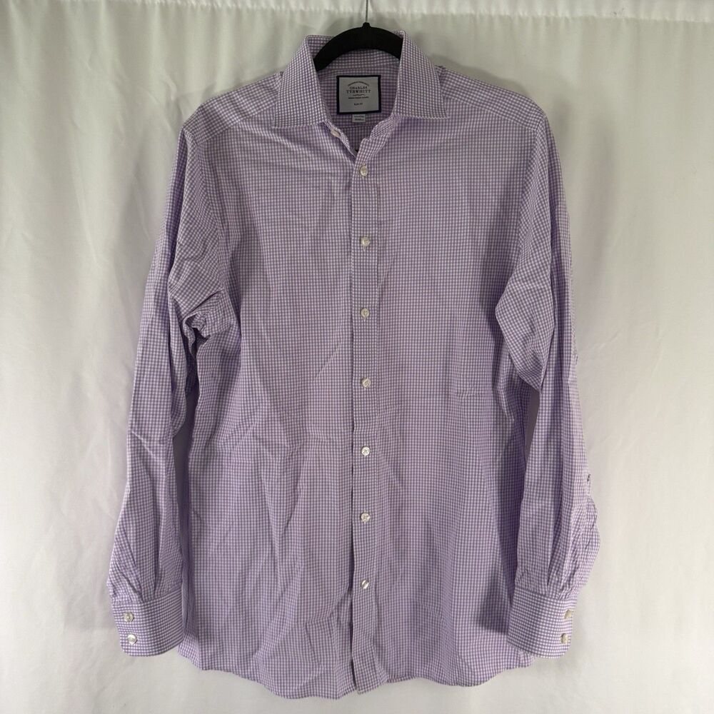 Charles Tyrwhitt Dress Shirt Men's 15.5 39 Purple Plaid Long Sleeve Slim Fit